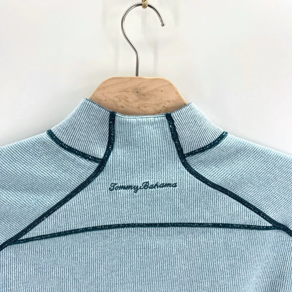 Tommy Bahama Quarter Zip Reversible Pullover XL Cotton Teal Blue Coastal 1/4 Zip